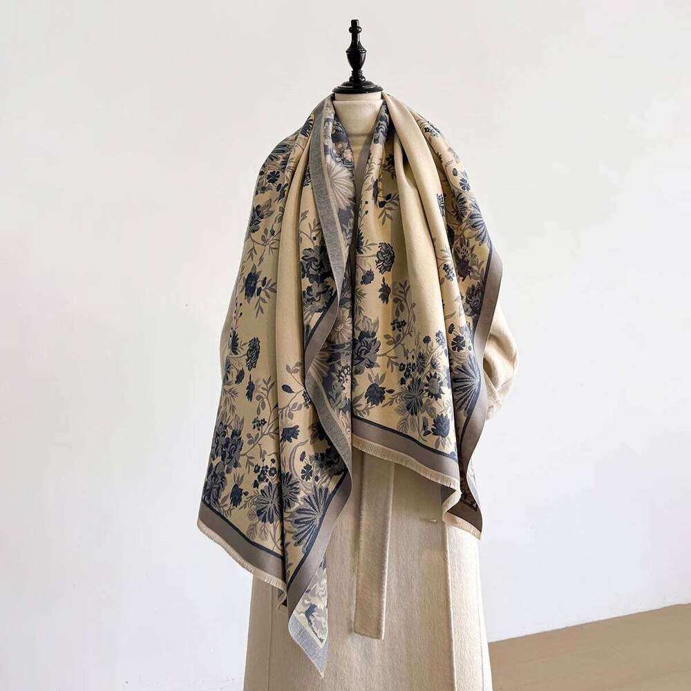 Women's Winter Luxury Thick Warm Pashmina Wrap Imitation Cashmere Scarf with Flower Jacquard Design for Casual Wear Z260226