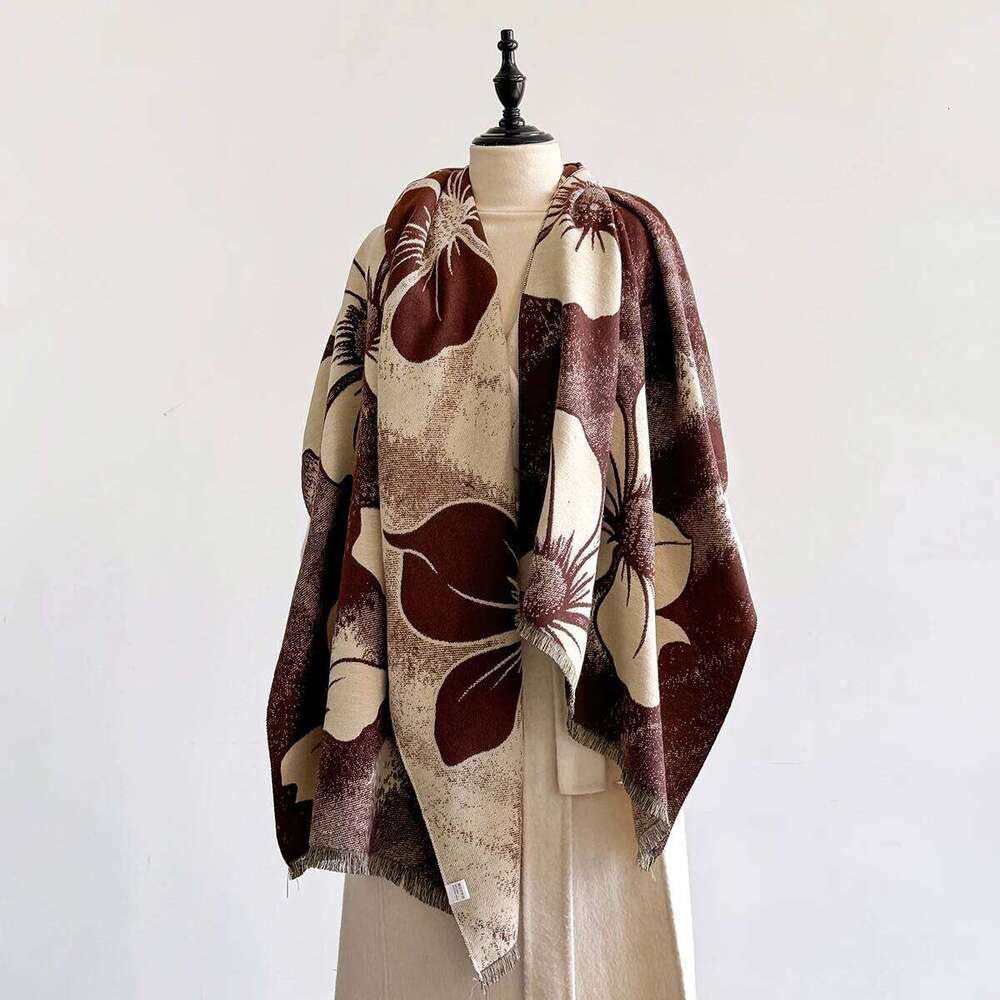 Women Thick Warm Winter Design Flower Print Imitation Cashmere Pashmina Shawl Lady Wrap Scarves Foulard Blanket Scarf Z260226