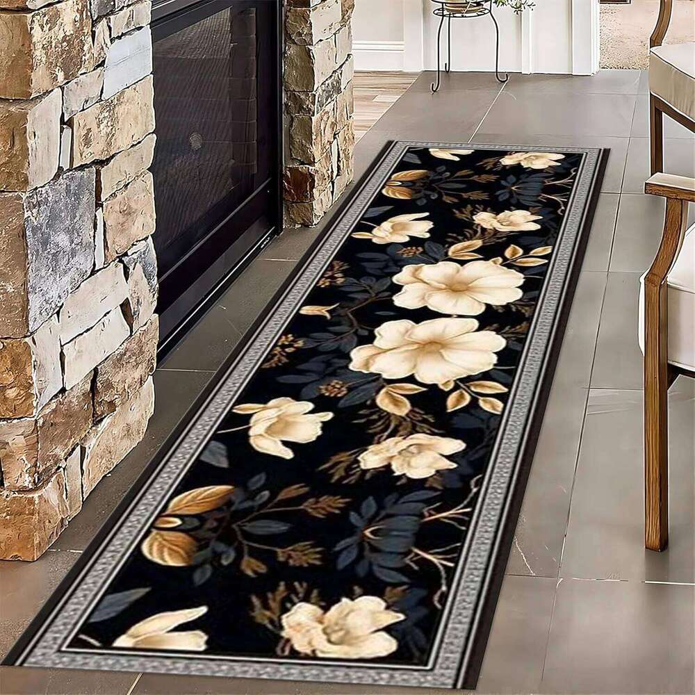 Luxury Hallway Rug,Modern Platinum Flower Runner Entryway, Foldable Friendly Carpet for Nursery Porch Bedroom H260226