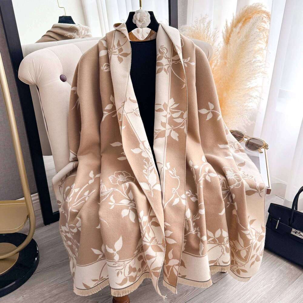 Women's Floral Print Cashmere Scarf Warm Autumn Winter Hijab Pashmina Shawl Wrap Fashionable Headscarf for Modesty Z260226