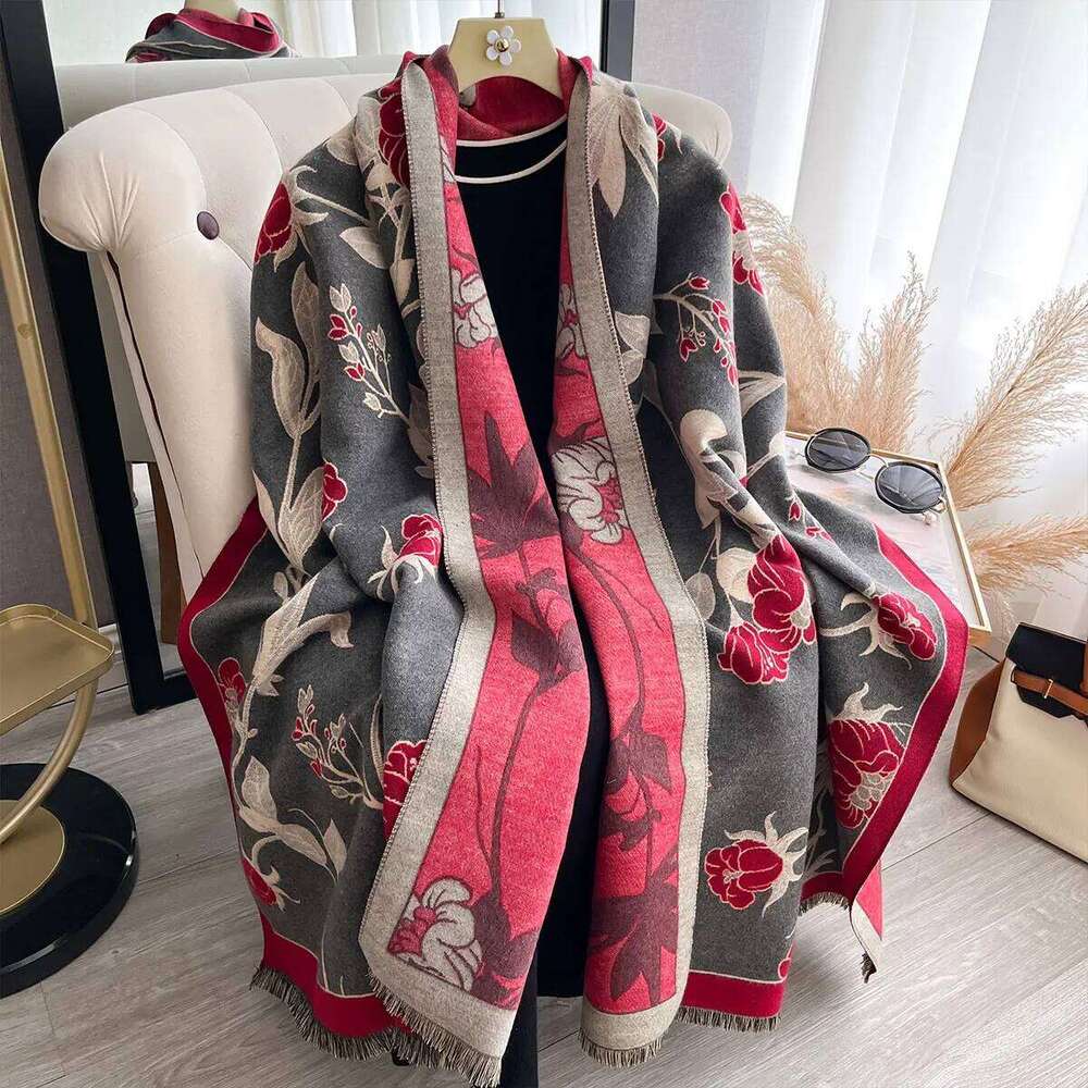 Ladies' Thickened Luxury Winter Flower Scarves Two-Sided Faux Cashmere Jacquard High-Quality Wool Pashmina Wrap 2025 Z260226