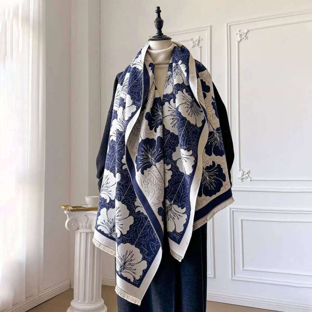 2025 Elegant Flowers Design Imitation Cashmere Soft Warm Fringe Shawl New Autumn Winter Coldproof Windproof Blanket Scarf Z260226