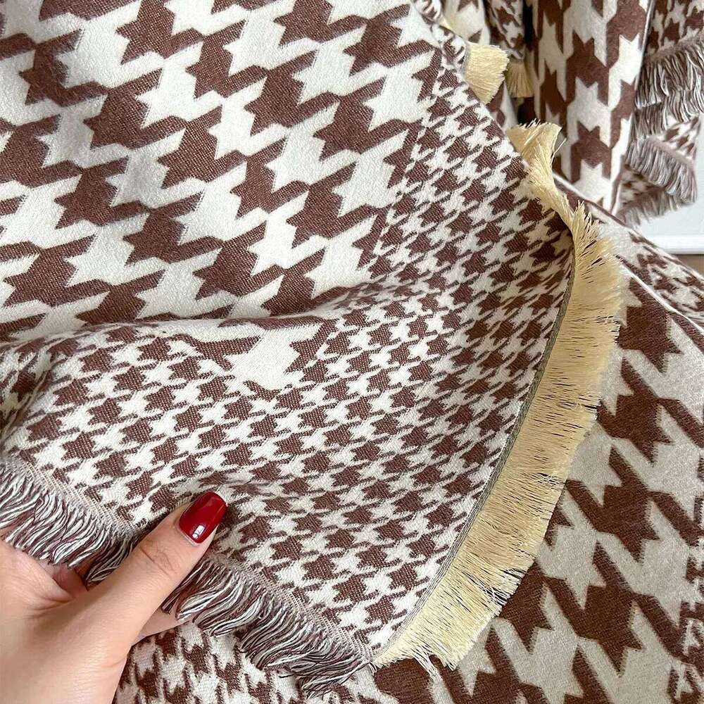 Luxury Brand Houndstooth Women Scarf New Winter Warm Double-sided Slit Large Shawl Pashmina Foulard Square Thick Blanket Poncho Z260226