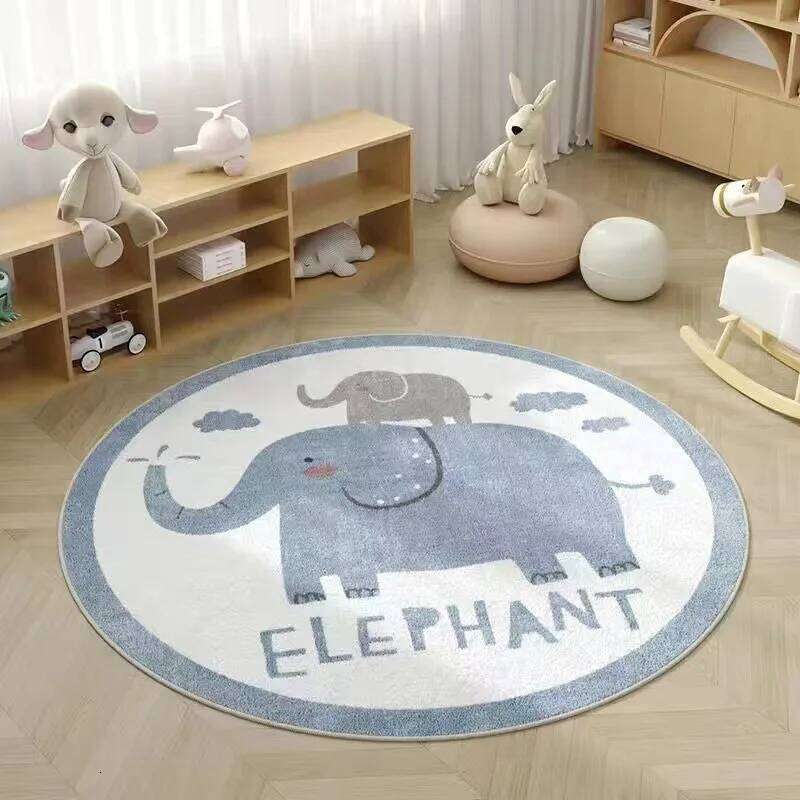 Cute Animals Print Large Area Round Rug Non-Slip Wear-resistant Circle Carpet for Living Room Bedroom Soft Floor Mat Home Decor H260226