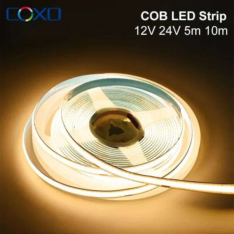 10m COB Strip Lights 320LEDs/m High Density Flexible LED Ribbon Tape 3000K 4000K 6500K Dimmable Linear Lighting DC12V 24V Z260226
