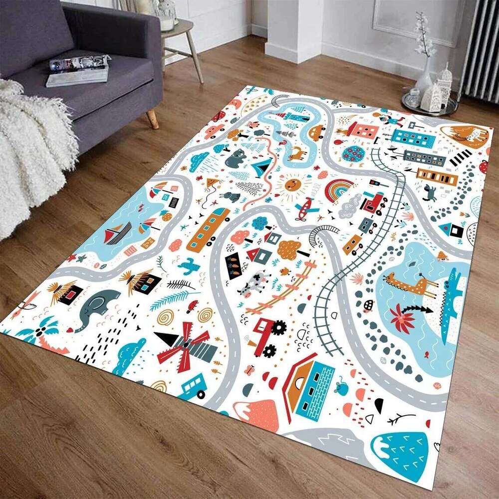 Car Mat Boys and Girls Highway City Traffic-Themed Toy Cars Rugs for Playroom Non-Slip Kids Play Rug H260226