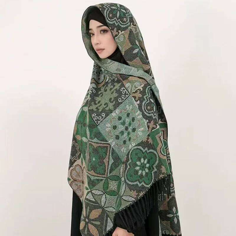 Vintage Ethnic Print 65x180cm Fringe Scarf Middle East Style Faux Cashmere Shawl for Photography and Winter Warmth Z260226