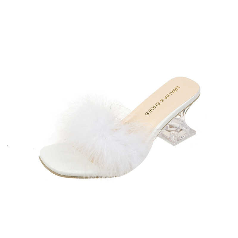 Fur Flip Flops Women Summer Beac Ladies Real Fur Furry Pom Transparent Crystal Flats Slides 2022 Fox Fur SandalsXJ250207
