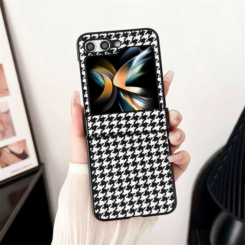 Compatible with Samsung ZFlip6 Phone Case Foldable Screen Plaid Pattern Three-Segment Hinge ZFLIP5/4 Protective Cover ZFLIP3