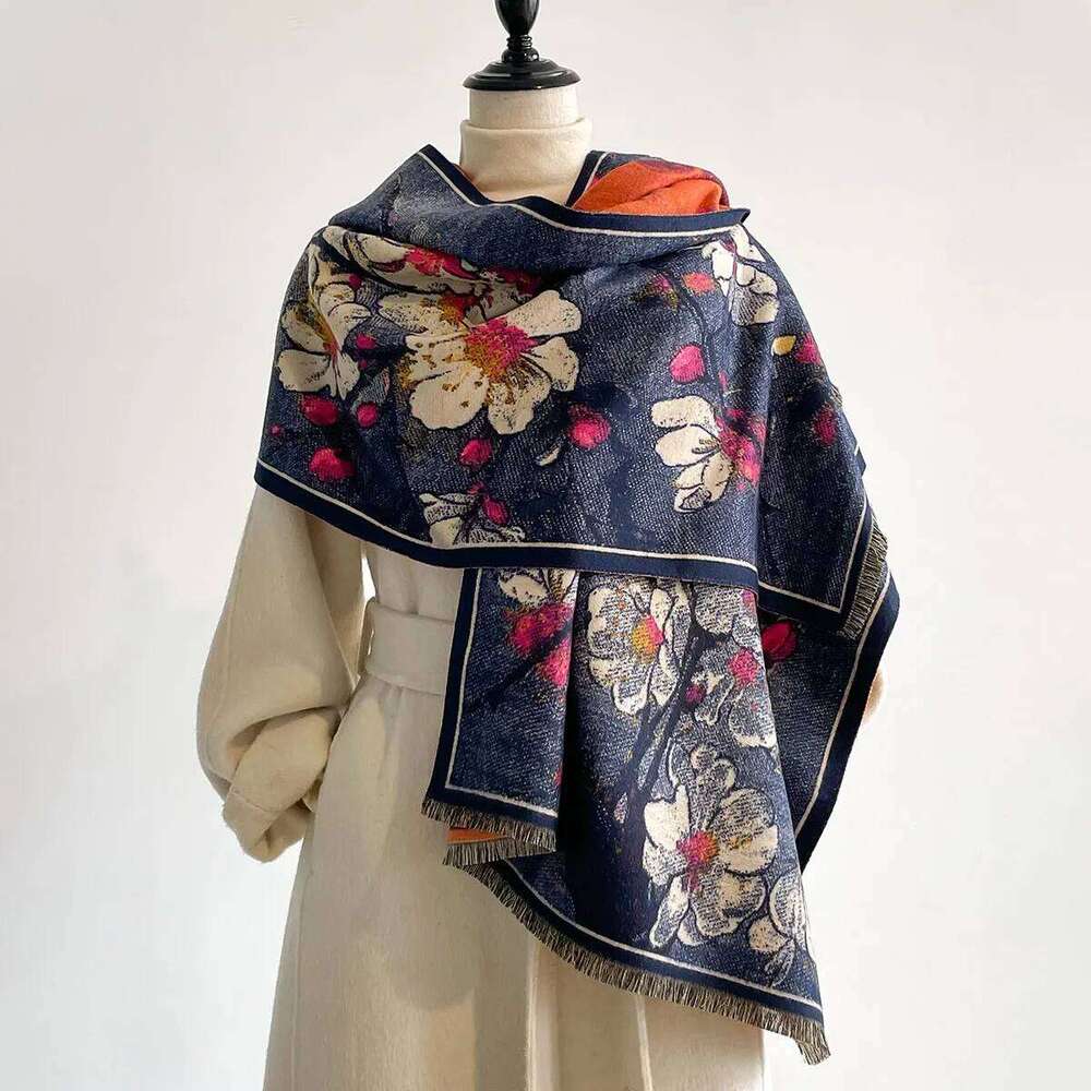 Women Luxury Plum Blossom Print Pashmina Travel Poncho Warm Cashmere Scraves Thick Blanket Winter Bufanda Shawl Female Scarf Z260226