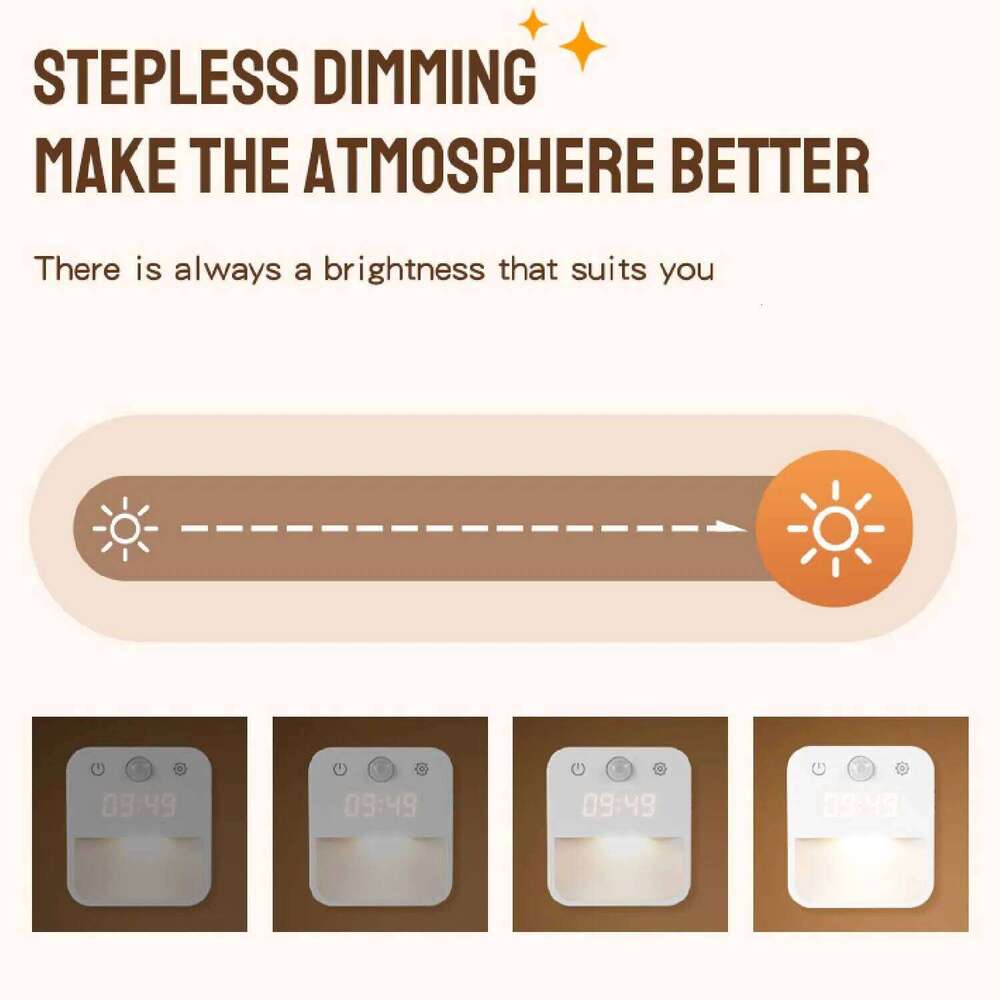 Motion Sensor LED Night with Time Display EU and US Socket Plug-in Wall Lamp Smart Sensing Light for Hallway Stair Bedroom Z260227