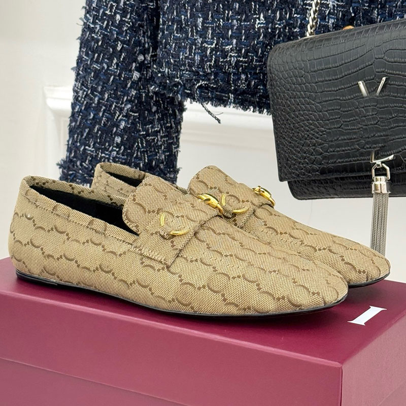 Womens loafer with Horsebit designer lettered loafers luxury womens loafers leather outsole square toe loafers embellished with sign loafers on the upper