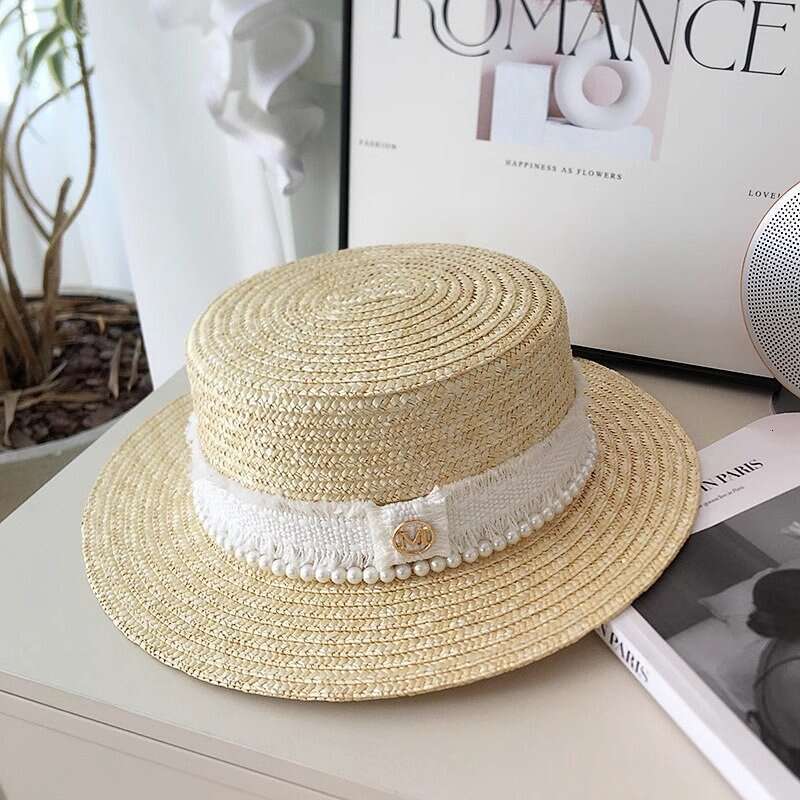 Summer women's sun hat Pearl-decorated straw cap Suitable for breakfast and afternoon tea occasions