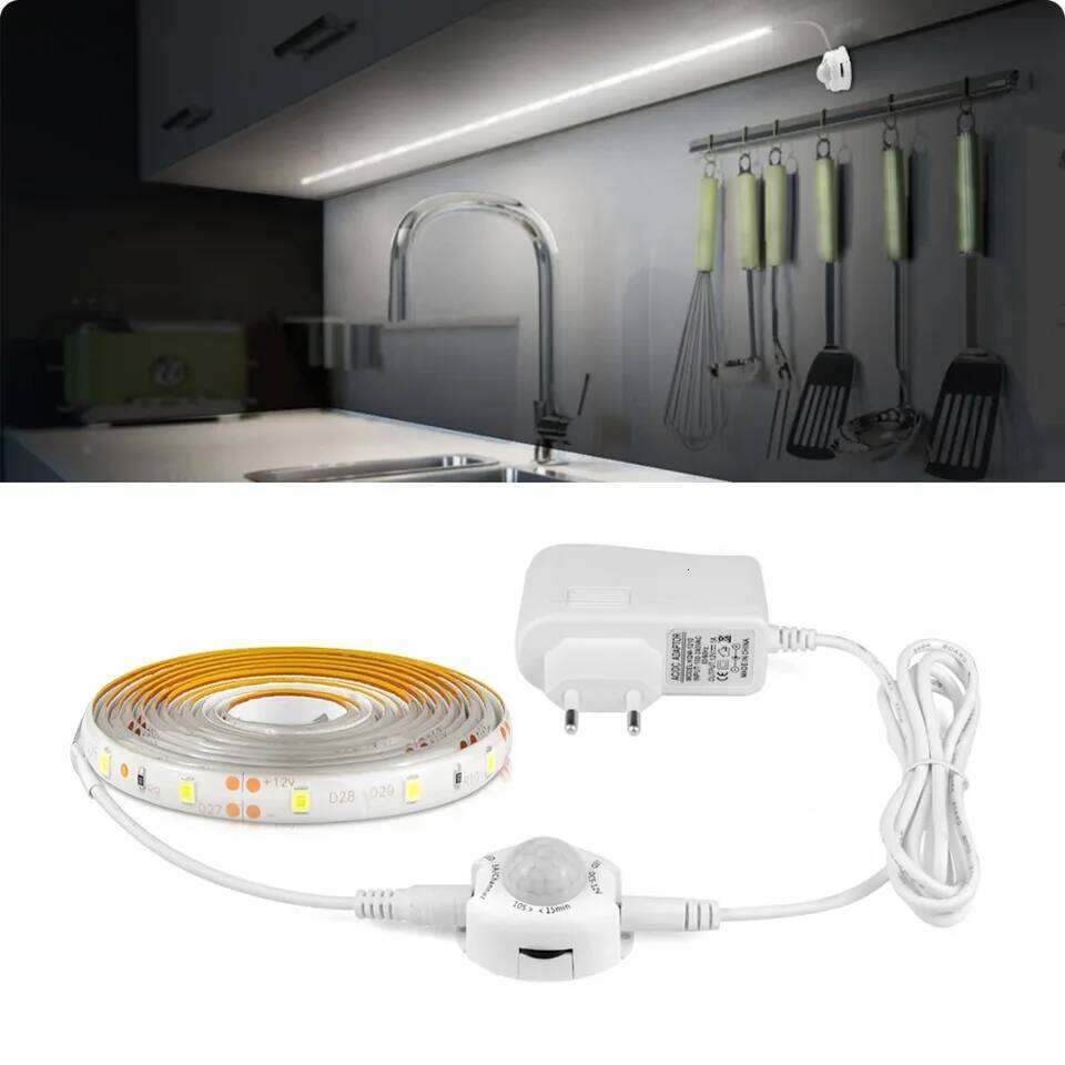 Wireless PIR Motion Sensor Strip light 12V Auto on/off Stair Wardrobe Closet kitchen LED Light lamp 110V 220V 1M 2M 3M 4M 5M Z260226