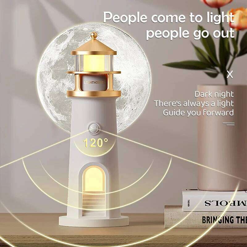 Lighthouse Ambient Light Moon Projection Night Lights Remote Control Bluetooth Music Motion Sensor Creative Desktop Decor Gifts Z260227