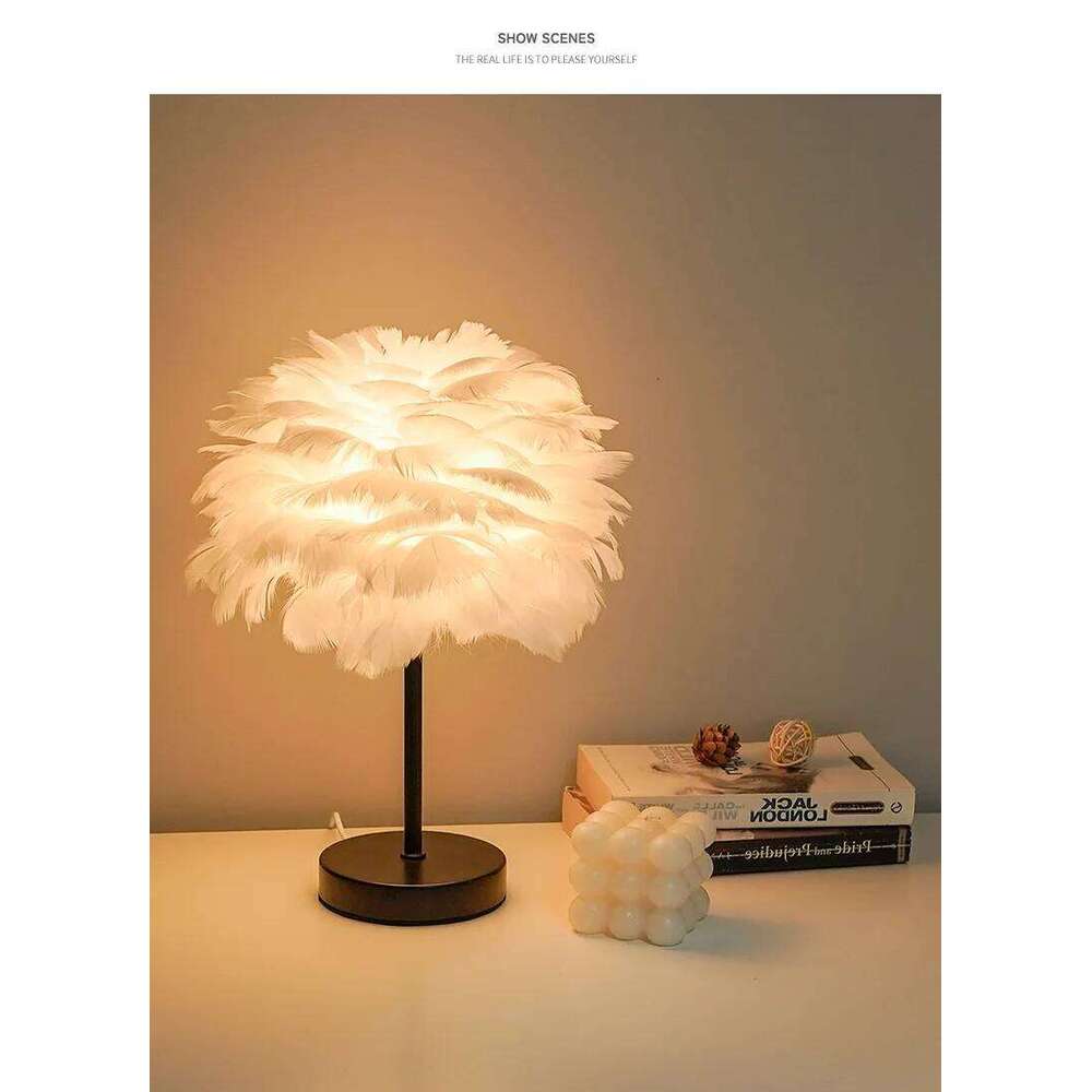 Nordic Decorative Table Bedroom Bedside High Sense & B Creative Ins Girl Heart Feather Lamp Light Luxury Z260227