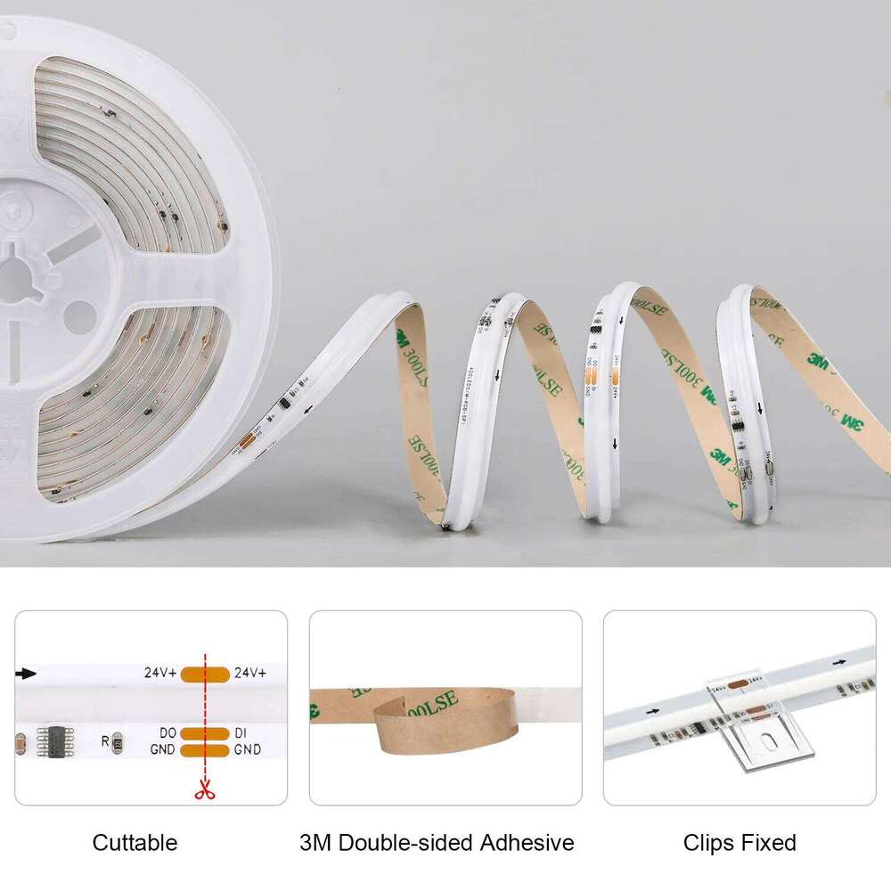 FCOB SPI RGB IC LED Strip Light WS2811 Addressable RA90 DC24V 420LEDs/m Dream Color WS2812B High Density Flexible FOB COB Tape Z260226