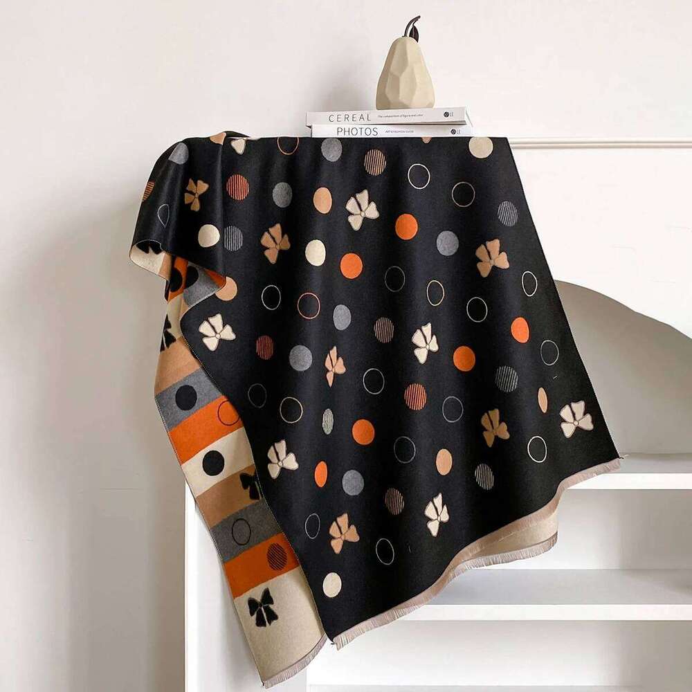 New Brand Elegance Bow Print Scarf Soft Warm Fringe Pashmina Shawl Autumn and Winter Outdoor Coldproof Windproof Blanket 2025 Z260226