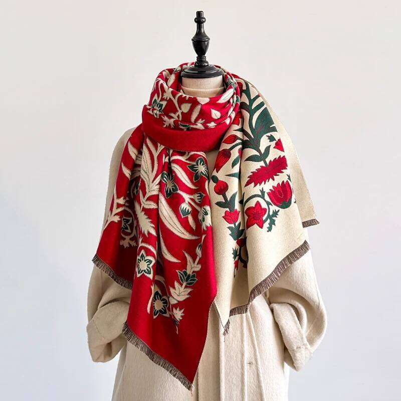 Elegant Women's Floral Jacquard Pashmina Shawl - Winter Thick Warm Double-Sided Tassel Design Coldproof Windproof Blanket Scarf Z260226