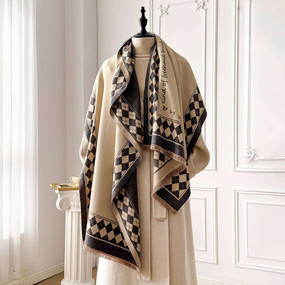 Luxury Plaid Winter Warm Cashmere Women Tassel Wrapped Travel Cloak Blanket Large Shawl Windproof Scarf Z260226