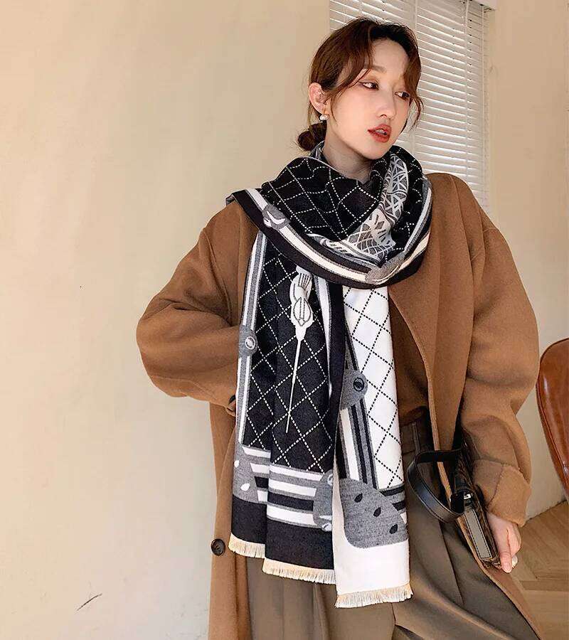 Luxury Winter Warm Scarf Women Cashmere Shawl Wraps Tower Print Thick Pashmina Blanket Female Scarves Stole Z260226