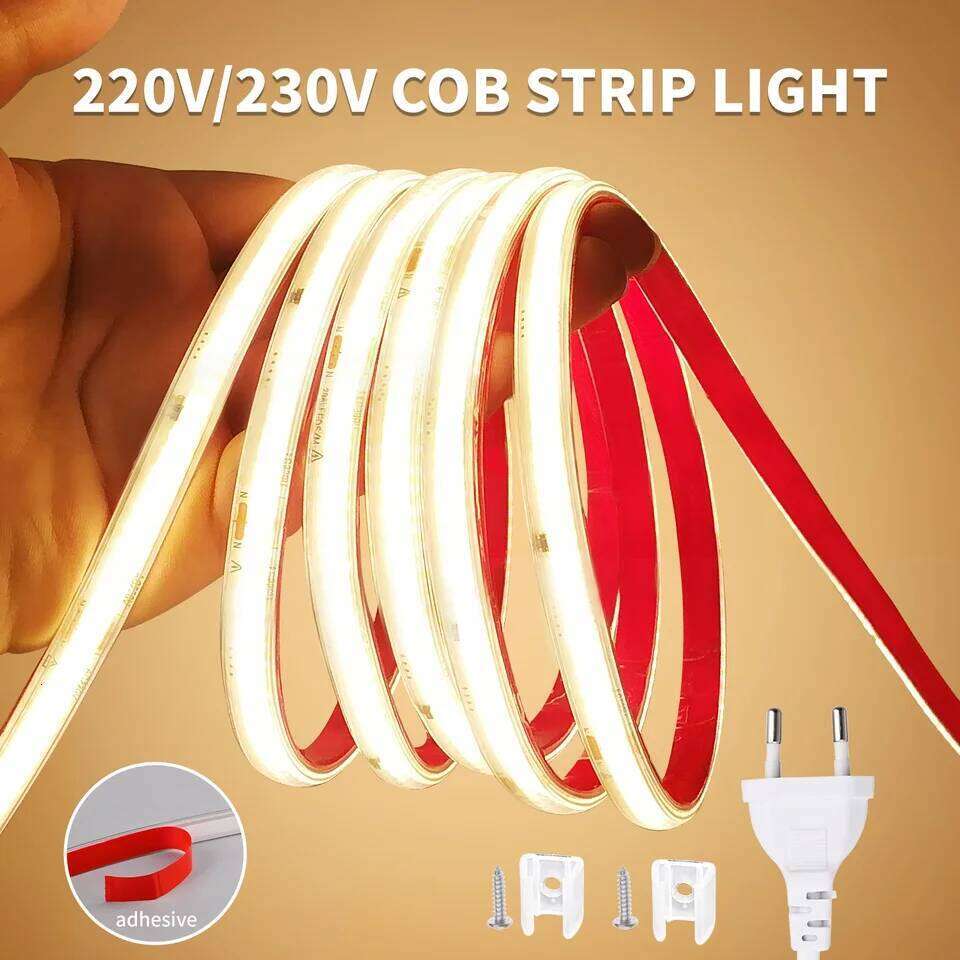220V COB Strip Light 296 LEDs/m High Brightness Waterproof Flexible LED Tape Ribbon for Room Kitchen Outdoor Lighting 230V Z260226