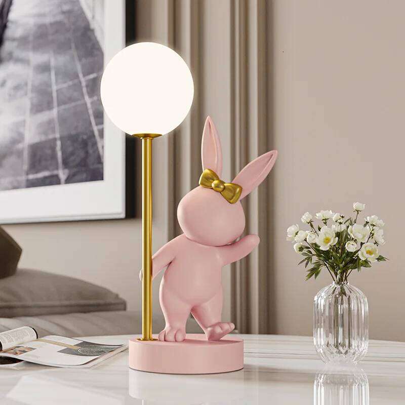 Nordic Rabbit Table Lamp Luxury Birthday Wedding Gift Nightlights Ins Cute Bunny Bedroom Decoration LED Atmosphere Night Light Z260227