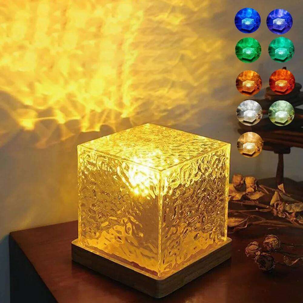 Dynamic Water Ripple Projector Night 16 Colors Flame Crystal Lamp for Living Room Study Bedroom Rotating Light Z260227