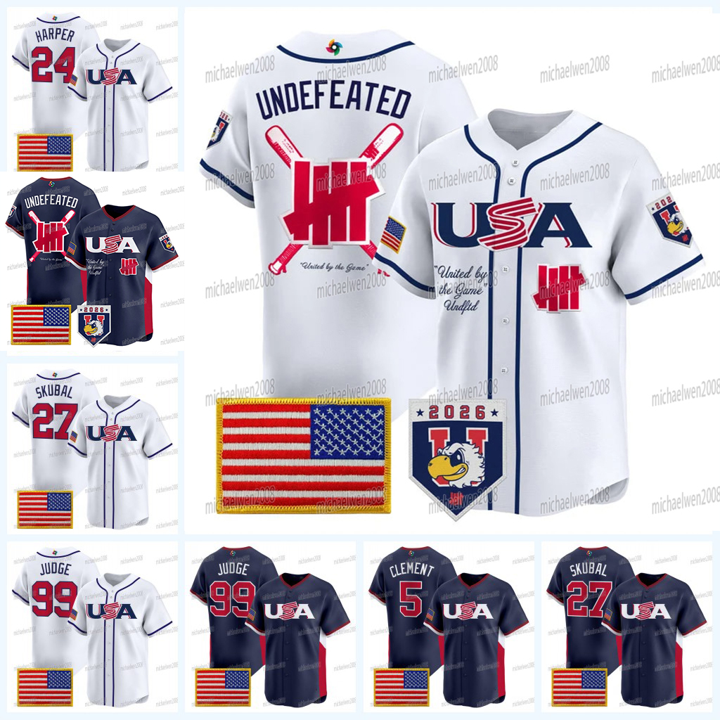 Custom Team USA 2026 UNDEFEATED WBC Baseball Jersey World Baseball Classic Aaron Judge Cal Raleigh Paul Skenes Smith Schwarber Harper Bregman Carroll Goldschmidt