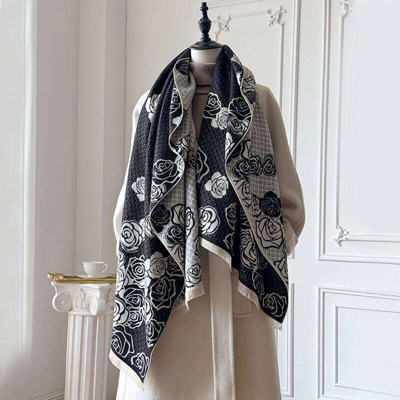New Winter Cashmere Scarf for Women Rose Shawl Wrap Female Pashmina Luxury Brand Poncho Thick Blanket Warm Bufanda Echarpe Femme Z260226