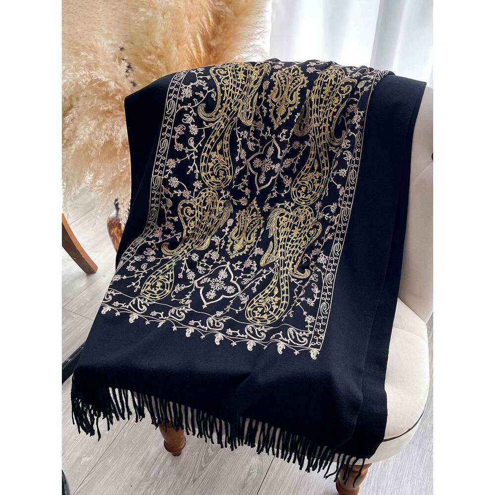 Vintage Winter Embroidery Cashmere Scarf Women Design Warm Pashmina Blanket Poncho Scarves Female Shawl Thick Foulard Bufanda Z260226