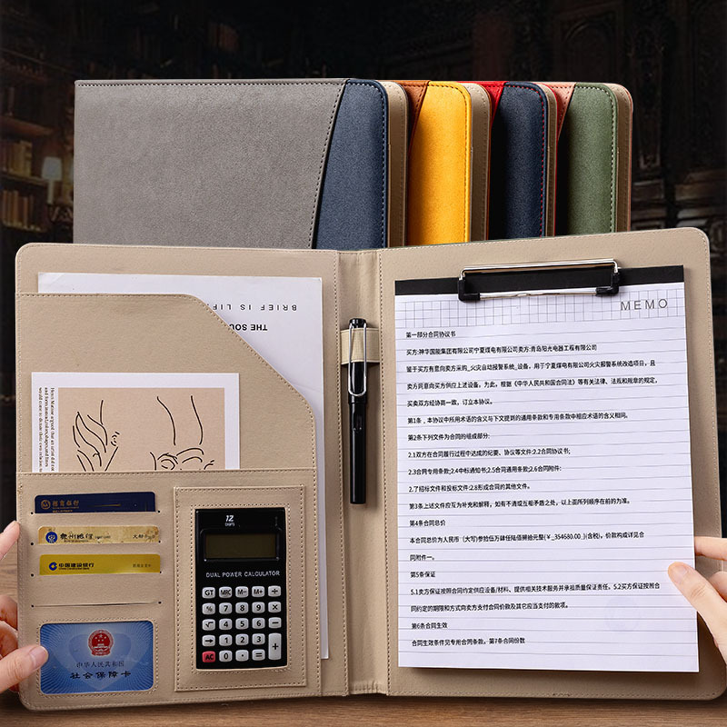 A4 leather business multifunctional folder with calculator and document board for 4S sales managers 240906