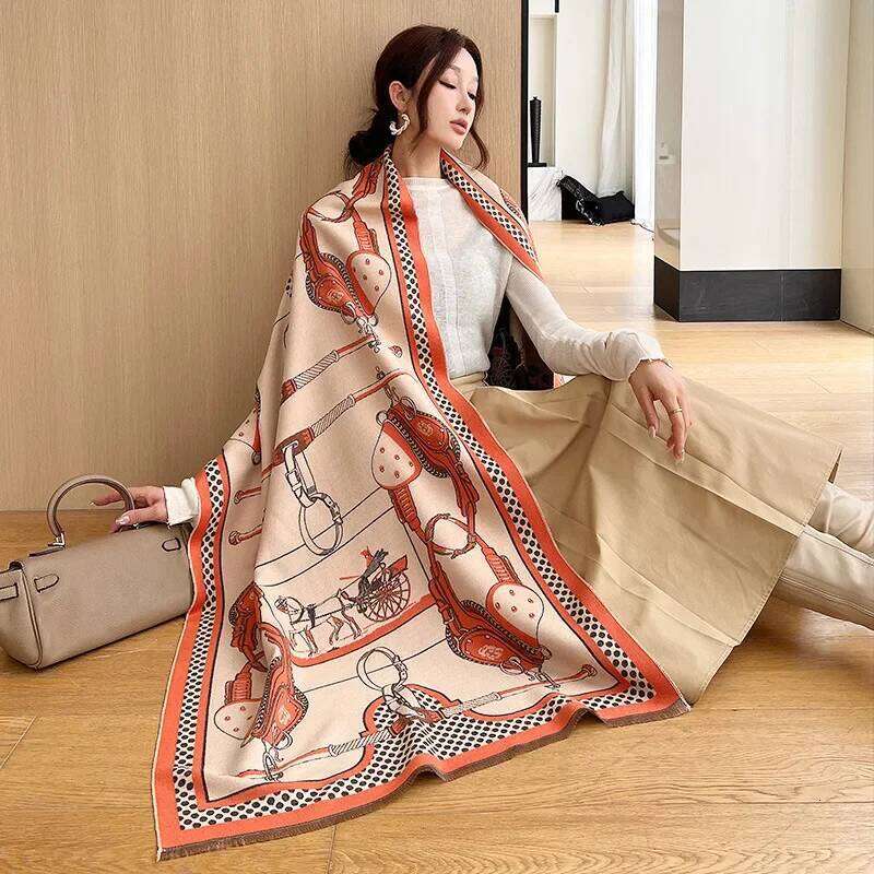 Luxury Horse Winter Cashmere Scarf Women Design Warm Pashmina Shawl Wraps Bandana Female Thick Blanket Soft Bufanda Foulard Z260226