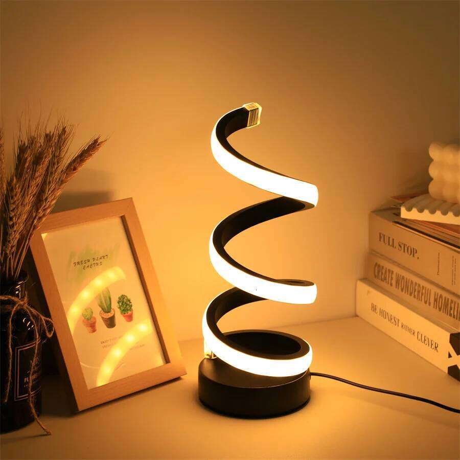 Modern LED table light with USB - adjustable brightness, warm white light, spiral design, suitable for bedroom, living room, off Z260227