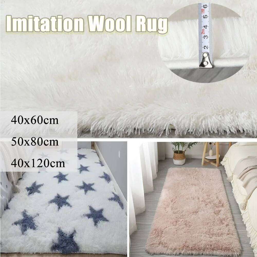 New Imitation Wool Bedside Rugs Floor Protection Washable Sofa Cushion Non Slip Long Hair Carpet Home Decor H260226