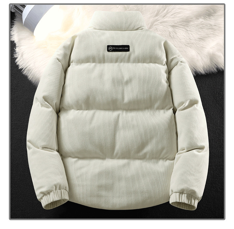 Men's Winter Corduroy Padded Jacket, Stylish Stand Collar Thickened Trendy Coat with Crossbody Bag, Versatile Couples Outerwear