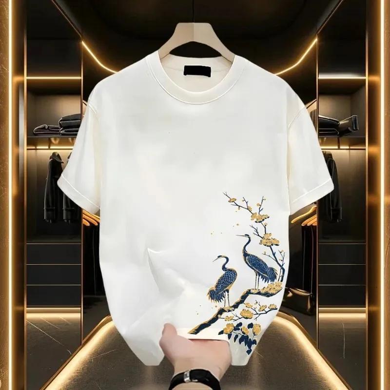 2026 Summer New Design Luxury Brand Pure Cotton Men's Short-sleeved T-shirt - Heavy-quality American Style Fashion Brand Loose-fitting Round-neck
