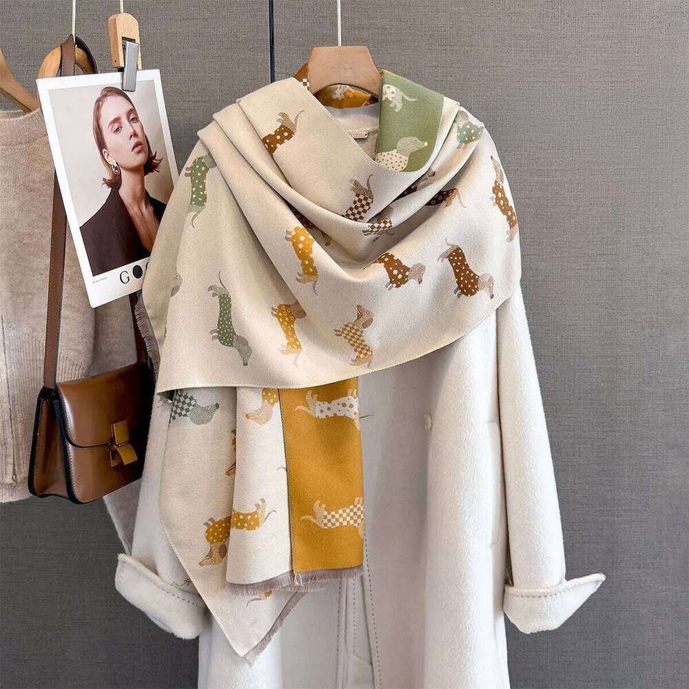 Women Thick Warm Shawl Wrap Autumn Winter Cashmere Scarf Female Dog Print Soft Scarves Lady Bufanda Poncho Echarpe Pashmina Men Z260226