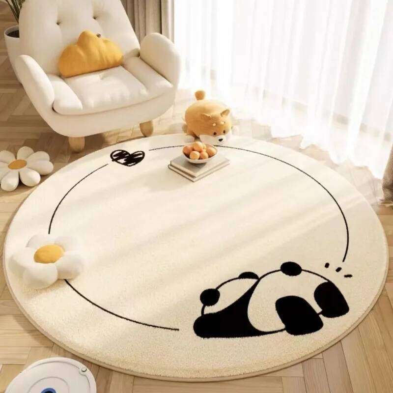 Cute Animals Print Large Area Round Rug Non-Slip Wear-resistant Circle Carpet for Living Room Bedroom Soft Floor Mat Home Decor H260226
