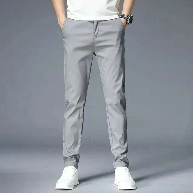 Clothing Skinny Jeans Summer Ultra thin Men's Casual trousers Slim Straight Elastic Ice Silk Sports Jogging Pants Fashion Korean Black Khaki Gree - view 8
