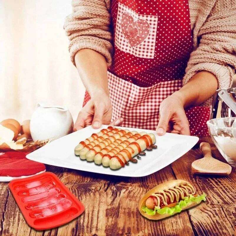 Green 6-Grid Silicone Sausage Maker Mould for Ham Hot Dog Cake Baking Non-Stick Dishwasher Safe Kitchen Tools Accessories