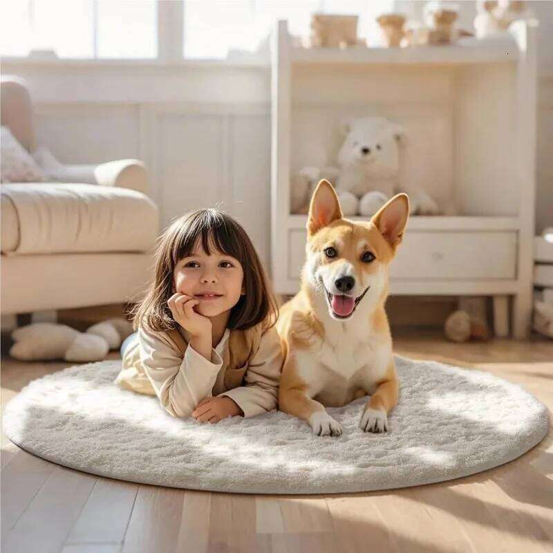 Round Cream White Soft Fluffy Circle Carpet Plush Shaggy Area Rug for Bedroom Living Kids Room Nursery Home Decoration H260226