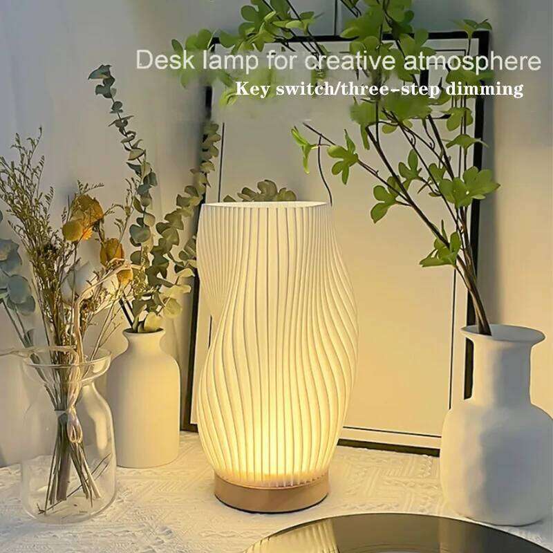 French cream style 3D Desk Pleated Bedroom Bedside 3 Levels Dimmable Night Light Study Coffee shop Atmosphere Lamp Z260227
