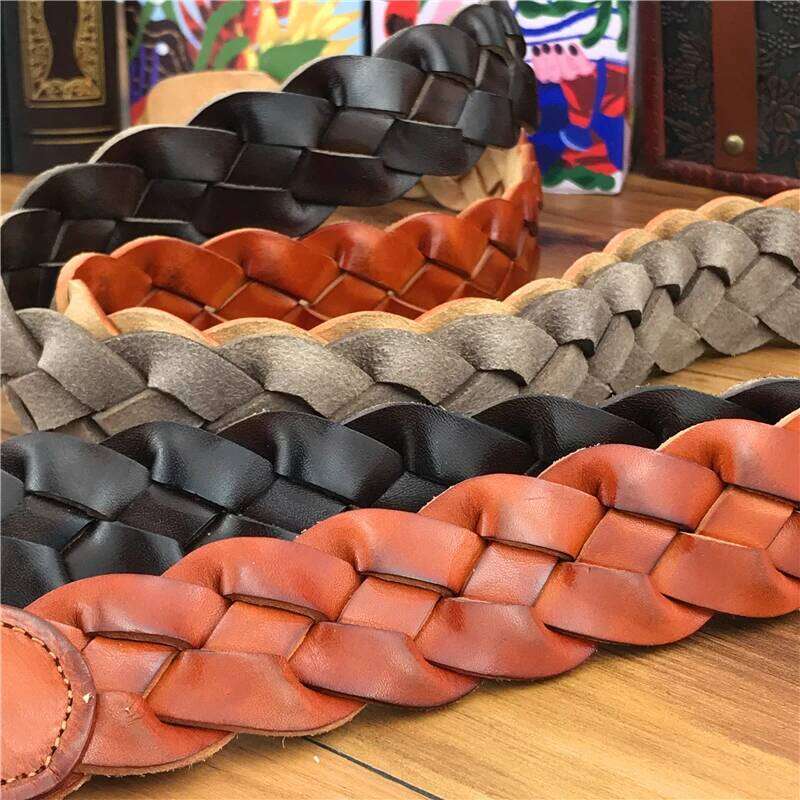 Mens Braided Top Quality Hand Made Luxury Wide Genuine Belts For Women Ceinture Men Leather Belt MBT0508 Z260227