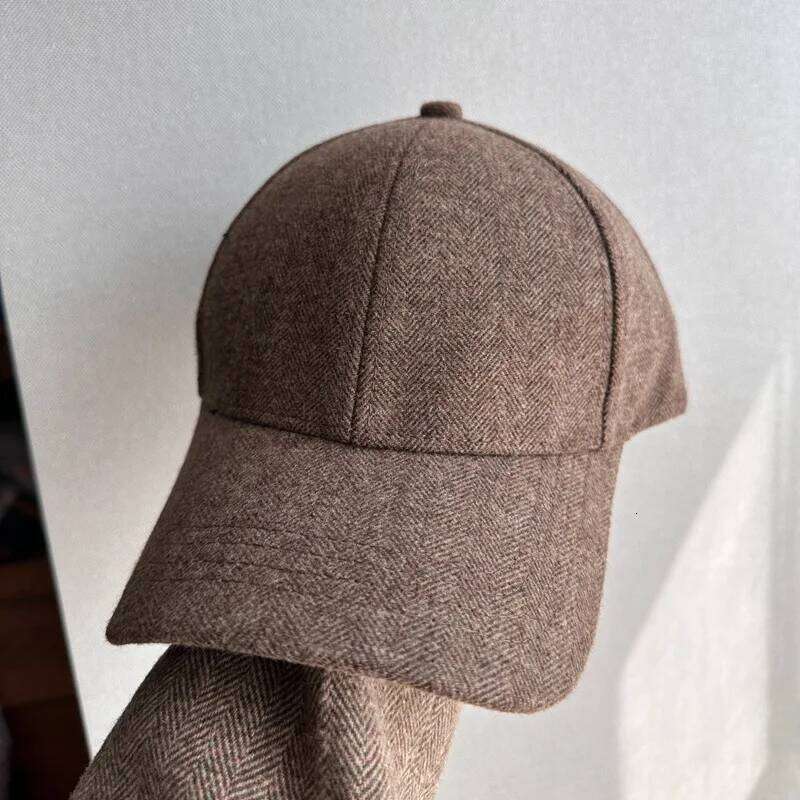 Herringbone Wool Cap, Structured Hard Top Baseball Hat for Men Women, Classic British Ivy Newsboy Winter Peaked Cap Z260226