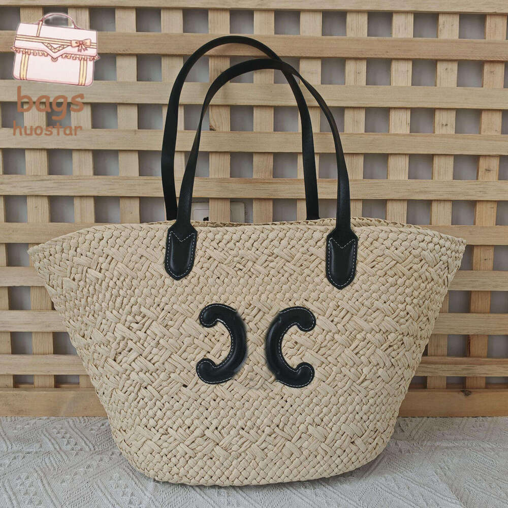 Beach designer Straw Basket tote Luxury Bags purse Women's Shopping Bag Woven resort-style palm fiber and cowhide shoulder Handbag Large Capacity