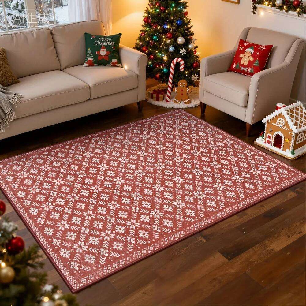 Red Christmas Carpet 3D "MERRY CHRISTMAS" Rug Snowflake Gift Living Room Home Decoration Festive Floor Mat Rugs for Bedroom H260226