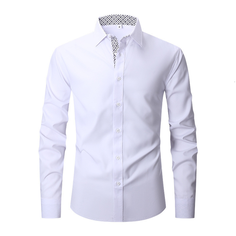 Beige Mens Solid Shirts Long Sleeve Fashion Casual Social Dress Shirt for Wedding Party Men Clothing 250919