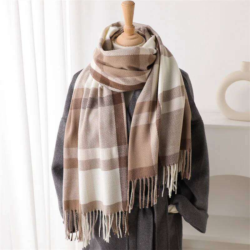 Fashion Classics Winter Imitation Cashmere Women Warm Scarf Thicken Stripe Shawl Travel Pashmina Neckerchief Foulard Wrap Hijab Z260226