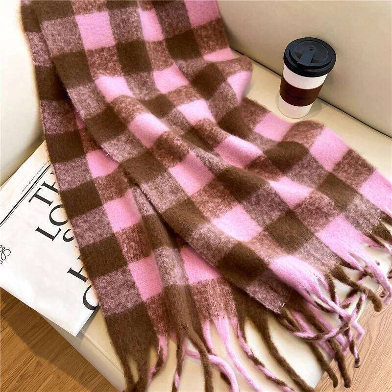 2025 Fashion Winter Women Warm Scarf Cashmere Thicken Plaid Pattern Shawl Outdoor Travel Pashmina Neckerchief Foulard Z260226